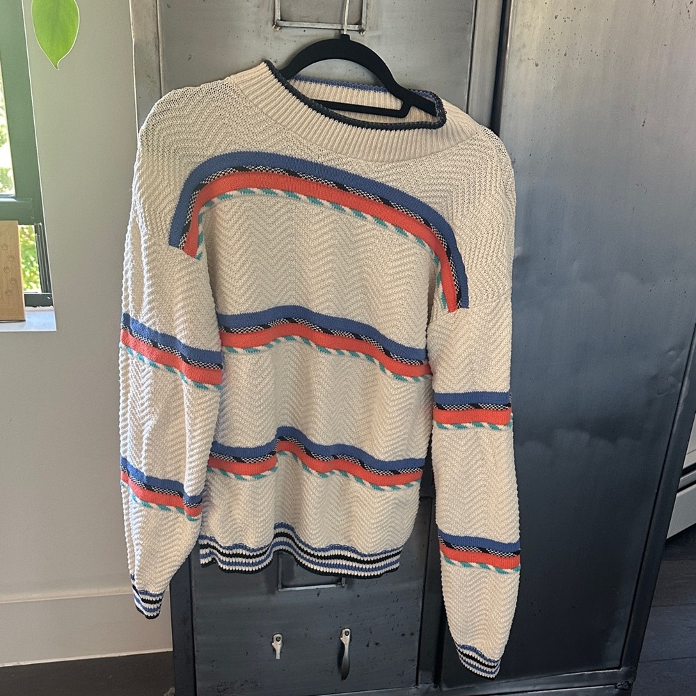 Striped Knit Sweater - White, Blue, orange